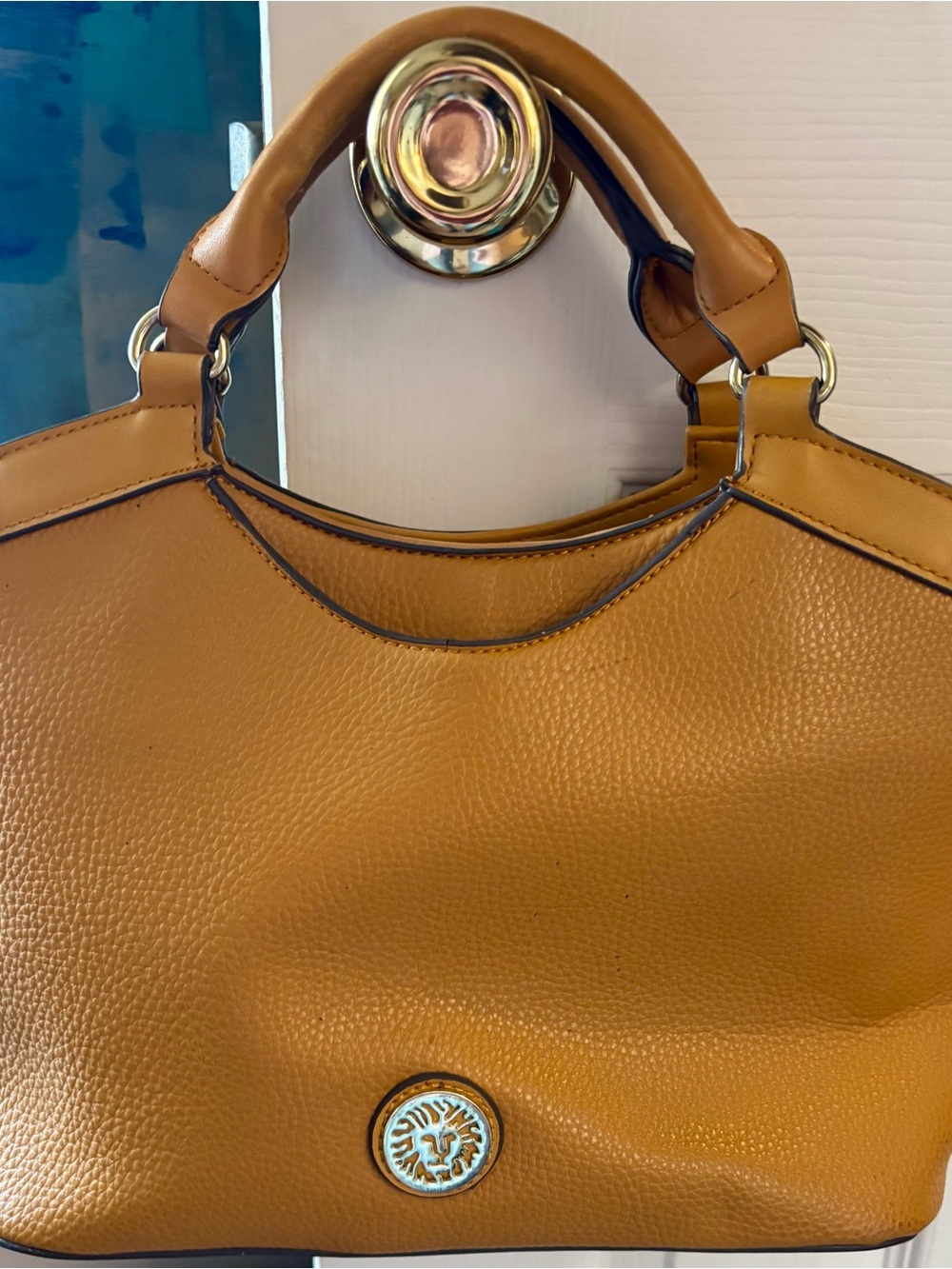 Anne Klein Tan Shoulder Bag with Gold Tone Accent